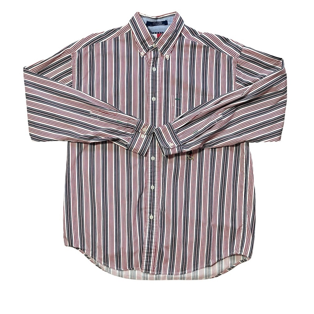 Vintage Tommy Hilfiger Men’s Classic Striped Button Down Crest Logo Shirt
